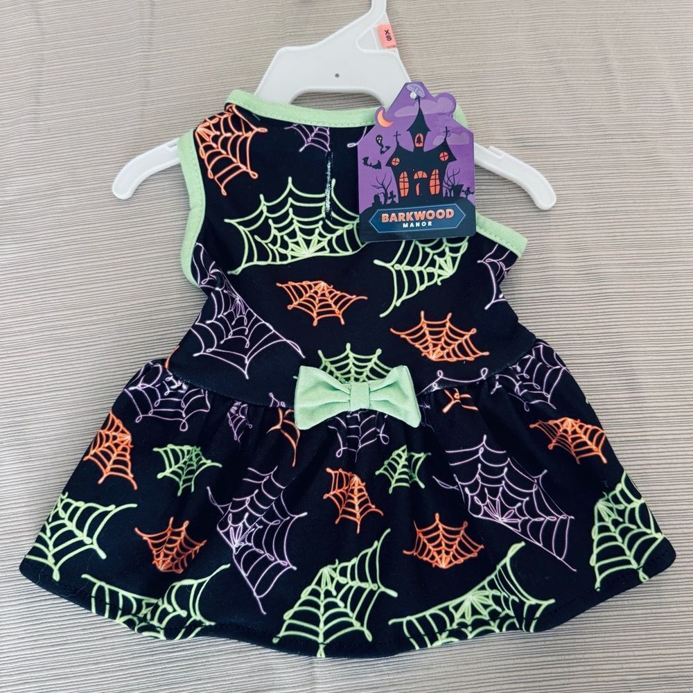 Halloween Spiderwebs Neon Print Dog Pet Fall Costume Dress XS